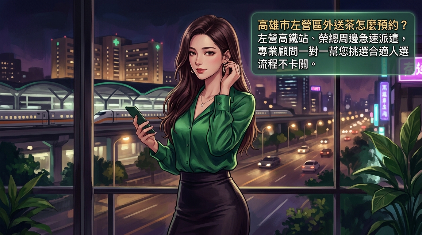 高雄市左營區外送茶怎麼預約？ 左營高鐵站、榮總周邊急速派遣，專業顧問一對一幫您挑選合適人選，流程不卡關。